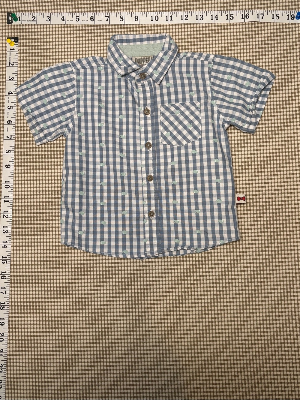 Dapper Dude Blue Gingham Whale Button-Up Shirt Boys Size 24 Months